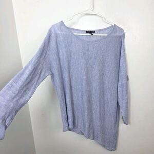 Eileen Fisher‎ Light Blue 100% Linen Coastal Asymmetrical 3/4 Sleeve Top Size S